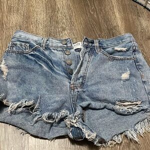 Trendy Blue Distressed Jean Shorts